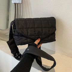 Winter Warm Plaid Shoulder Bags Lightweight Down Cotton Padded Quilted Tote