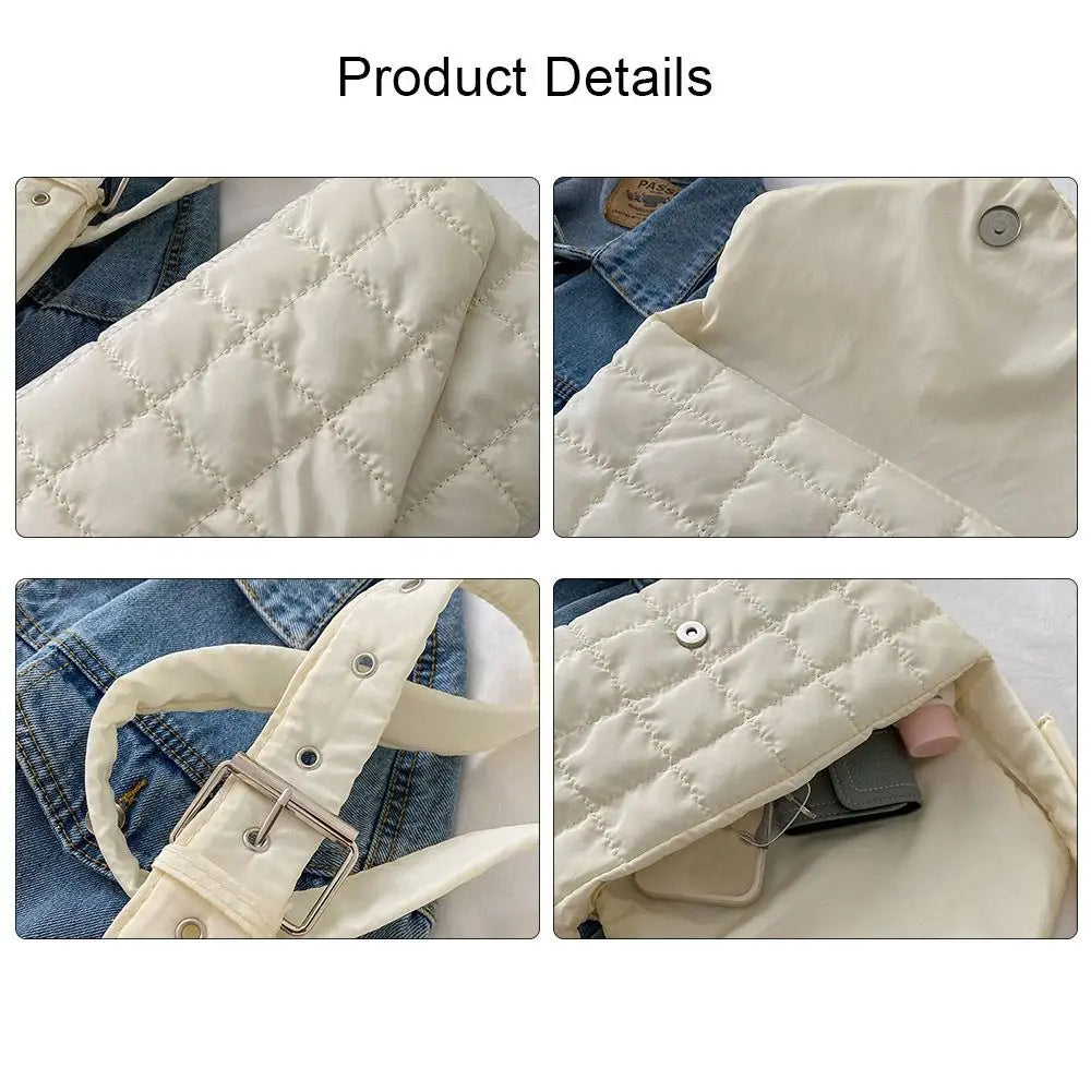 Winter Warm Plaid Shoulder Bags Lightweight Down Cotton Padded Quilted Tote