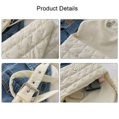 Winter Warm Plaid Shoulder Bags Lightweight Down Cotton Padded Quilted Tote