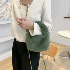 Winter Warm Plush Bags For Women Artificial Woollen Handbag And Purse
