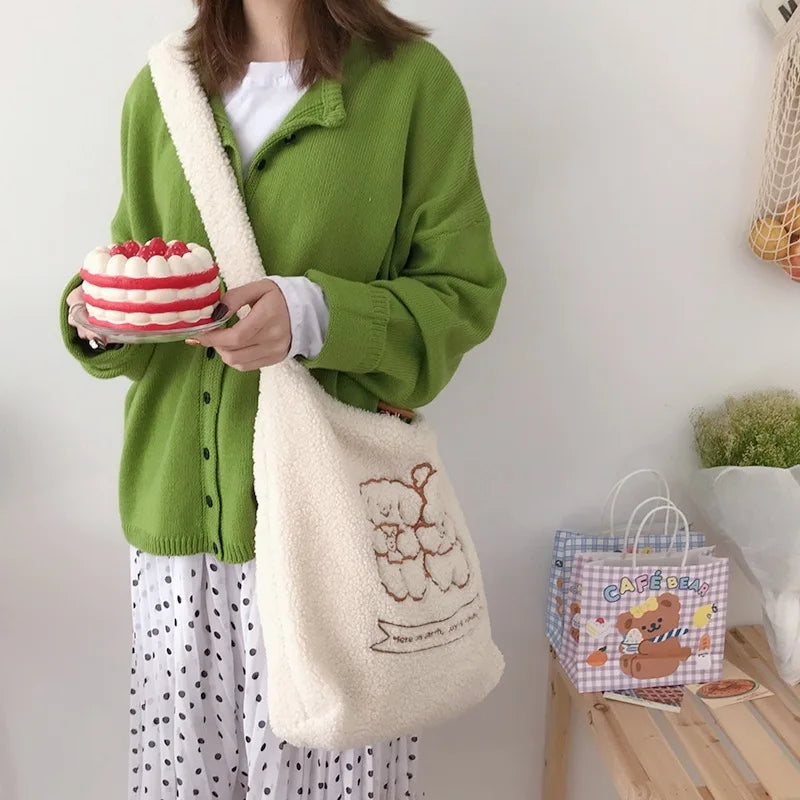 Winter Plush Shoulder Bag Large Capacity Handbag
