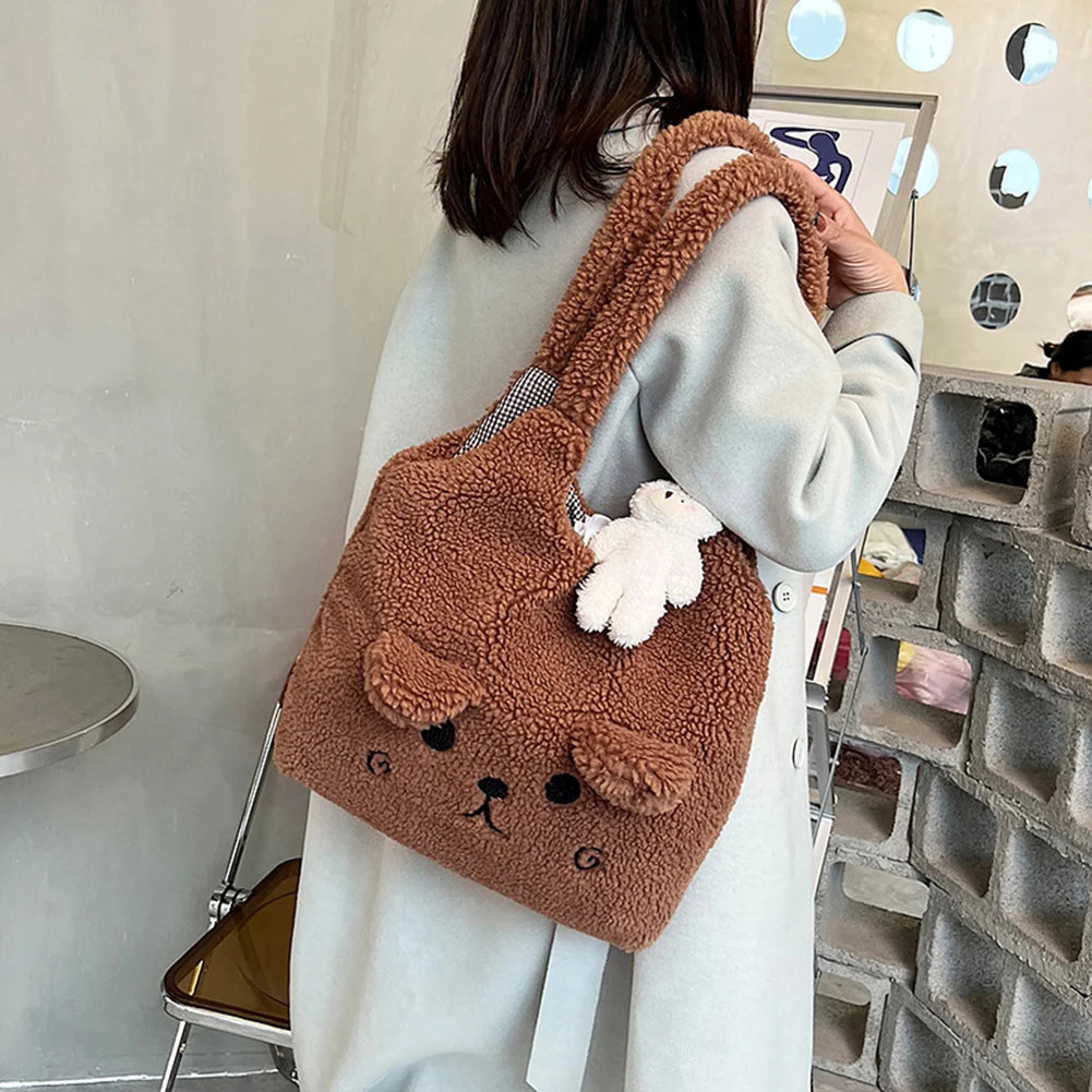 Winter Women Shopping Bag Soft Japanese Style Shoulder Bags Plush Large Capacity