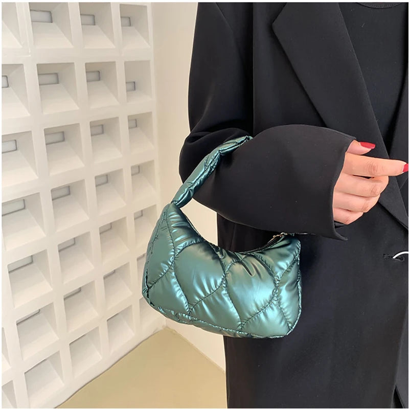 Winter Women Shoulder Bags Pillow Purse Lightweight Soft Pu Feather Padded