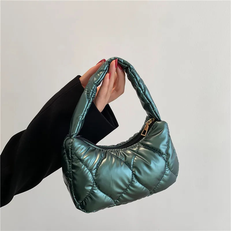 Winter Women Shoulder Bags Pillow Purse Lightweight Soft Pu Feather Padded