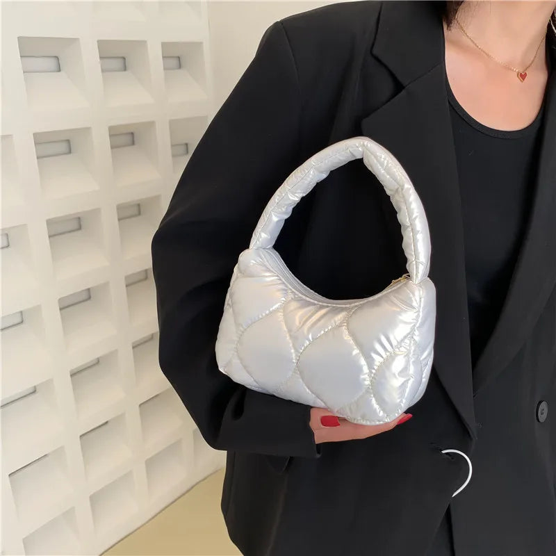 Winter Women Shoulder Bags Pillow Purse Lightweight Soft Pu Feather Padded