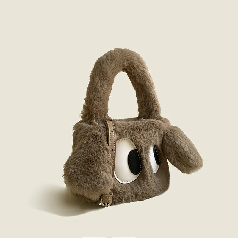 Winter Women Small Plush Tote Warm Cloth Wrist Bags Soft Handbag