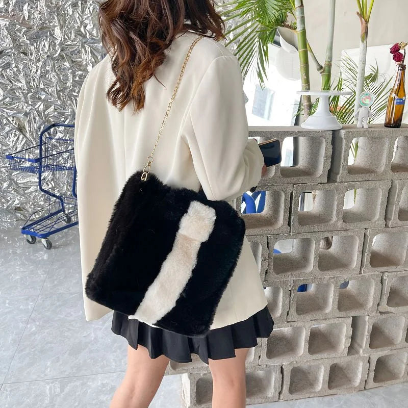 Winter Faux Fur Chain Shoulder Bag Large Crossbody