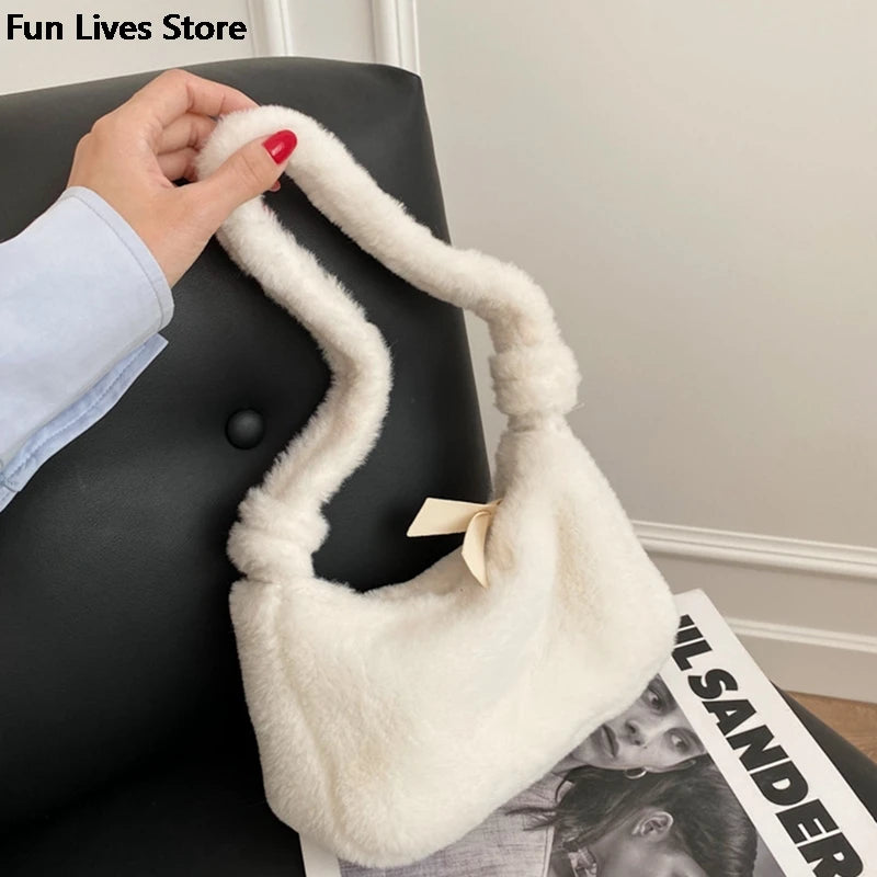 Women's Faux Fur Tote Handbag Plush Bag