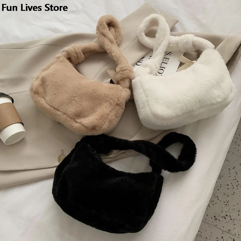 Women's Faux Fur Tote Handbag Plush Bag