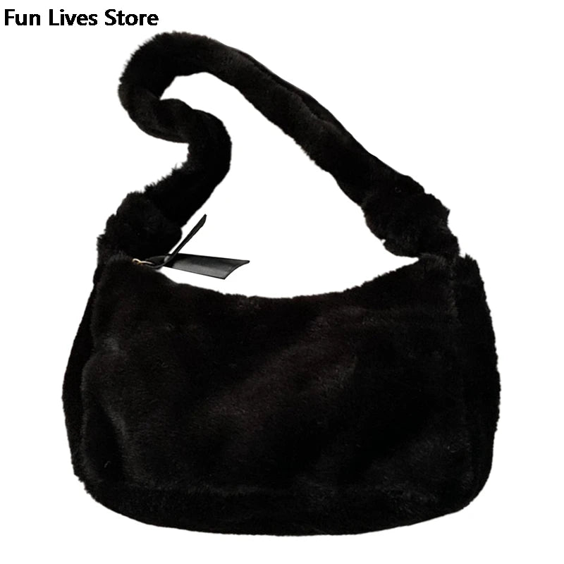 Women's Faux Fur Tote Handbag Plush Bag