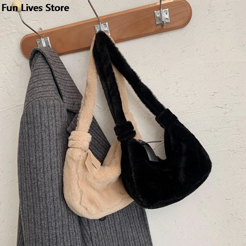 Women's Faux Fur Tote Handbag Plush Bag