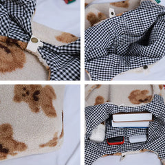 Winter Women's Cartoon Handbags Faux Lamb Swool Plush Shoulder Bag