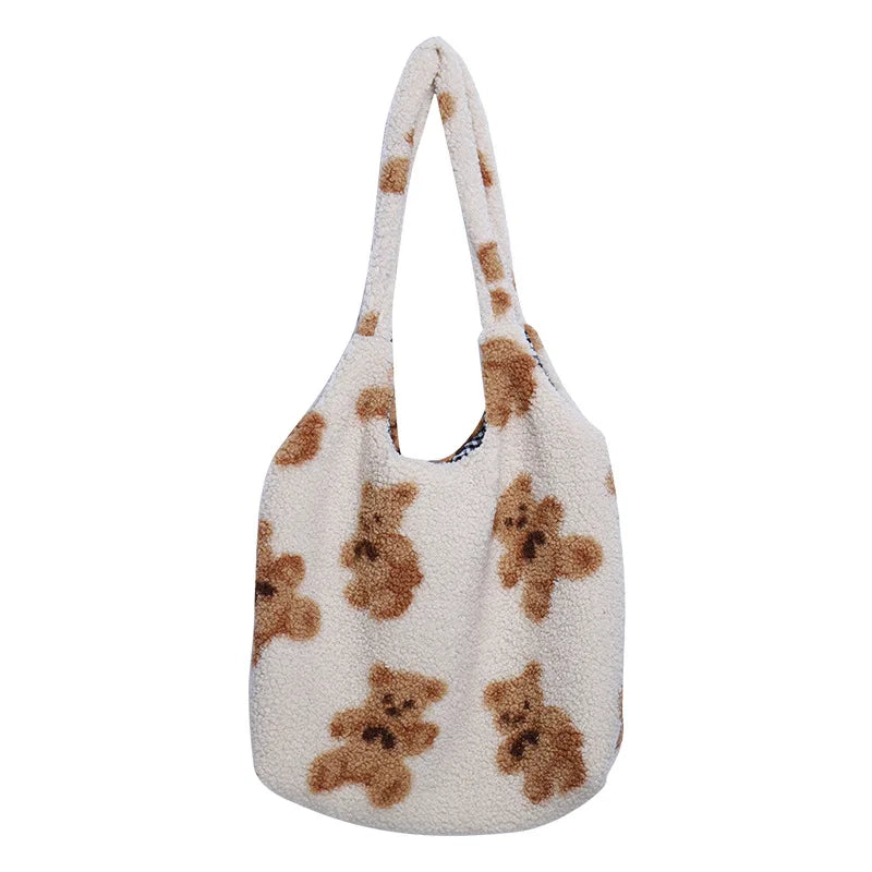 Winter Women's Cartoon Handbags Faux Lamb Swool Plush Shoulder Bag
