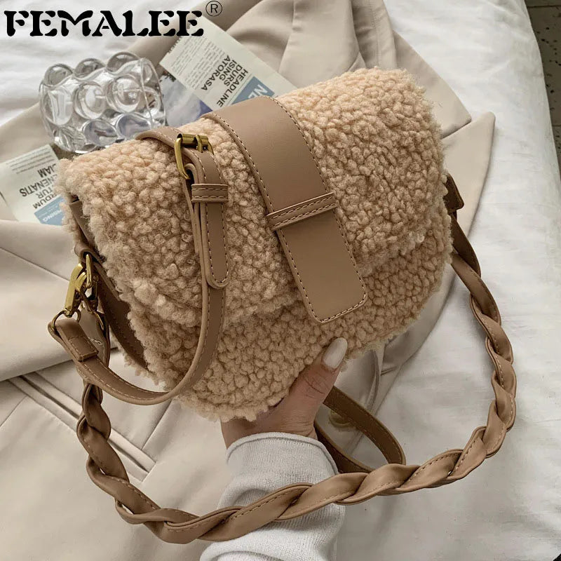 Winter Women's Shoulder Bag Weave Strap Saddle Armpit Bag