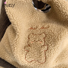 Winter Plush Handbag Embroidered Bear Woolen Bag