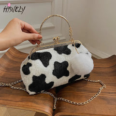Winter Plush Dinner Bag Women Metal Chain Shoulder Messenger Bag