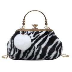 Winter Plush Dinner Bag Women Metal Chain Shoulder Messenger Bag