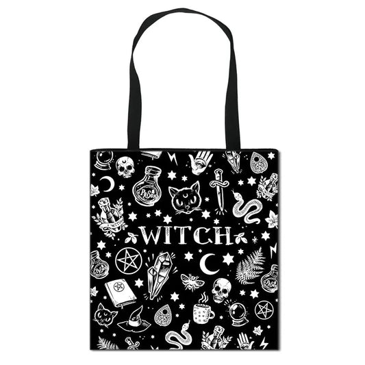 Witch 666 Hail Satan Shoulder Bag Baphomet Witchcraft Handbag Cat Tote
