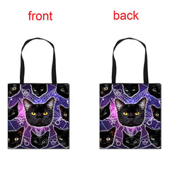 Witch & Cat Print Handbag Causal Totes Bag for Travel Shopping