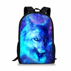 Wolf Print Backpack Kids School Bag Outdoor Travel Knapsack