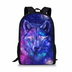 Wolf Print Backpack Kids School Bag Outdoor Travel Knapsack