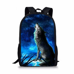 Wolf Style Print Large Schoolbag Pencil & Lunch Bag Student School Backpack