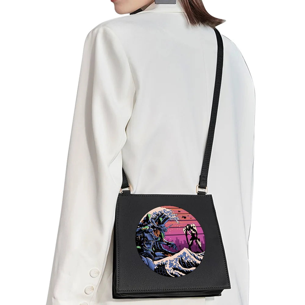 Japanese Wave Pattern Diagonal Shoulder Bag for Women