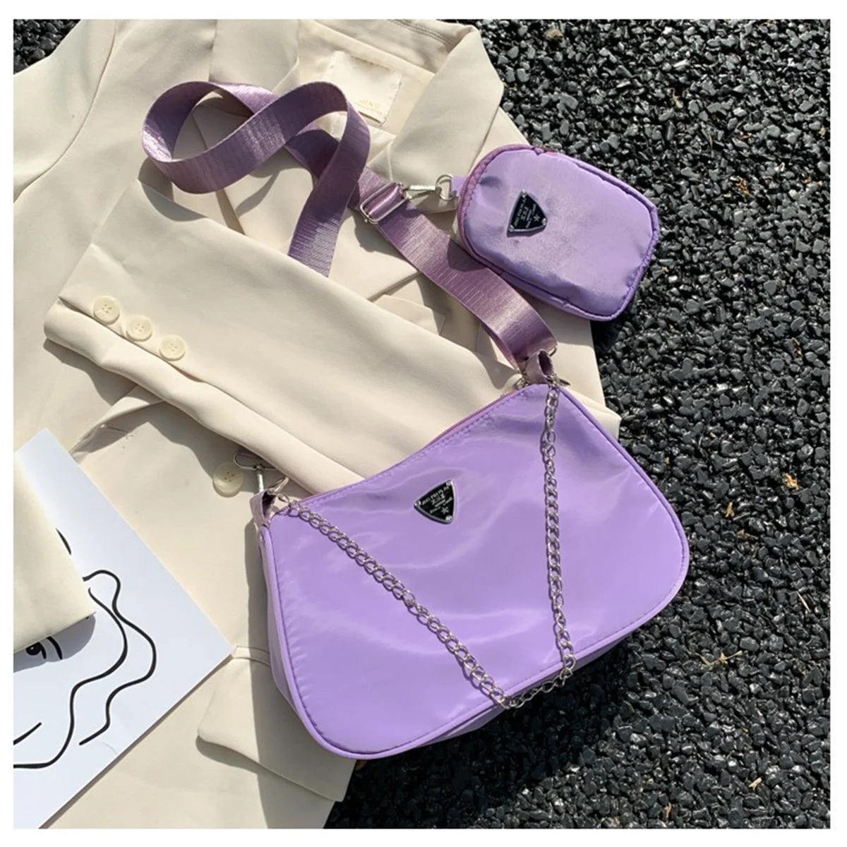 Solid Colors Metal Chain Small Wallets Shoulder Crossbody Bags