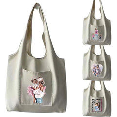 Woman Canvas Bag Shopper Portable Travel Large-capacity Storage