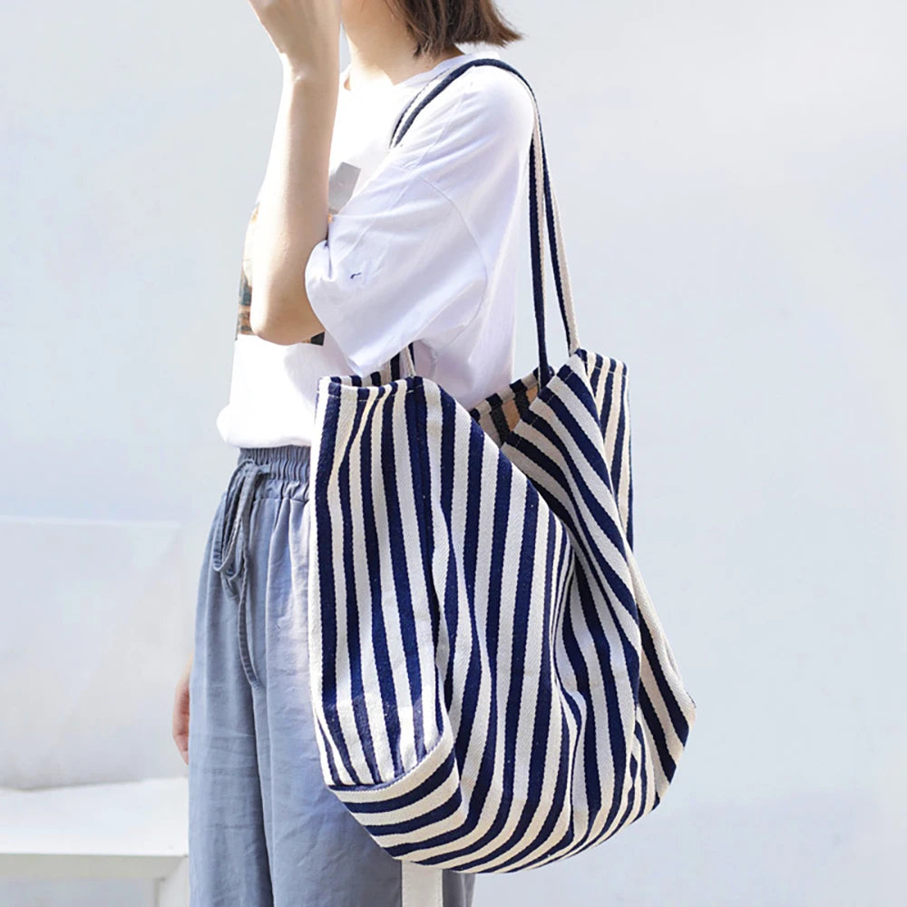 Woman Canvas Saddle Bag Shoulder Bags High Strip All-match