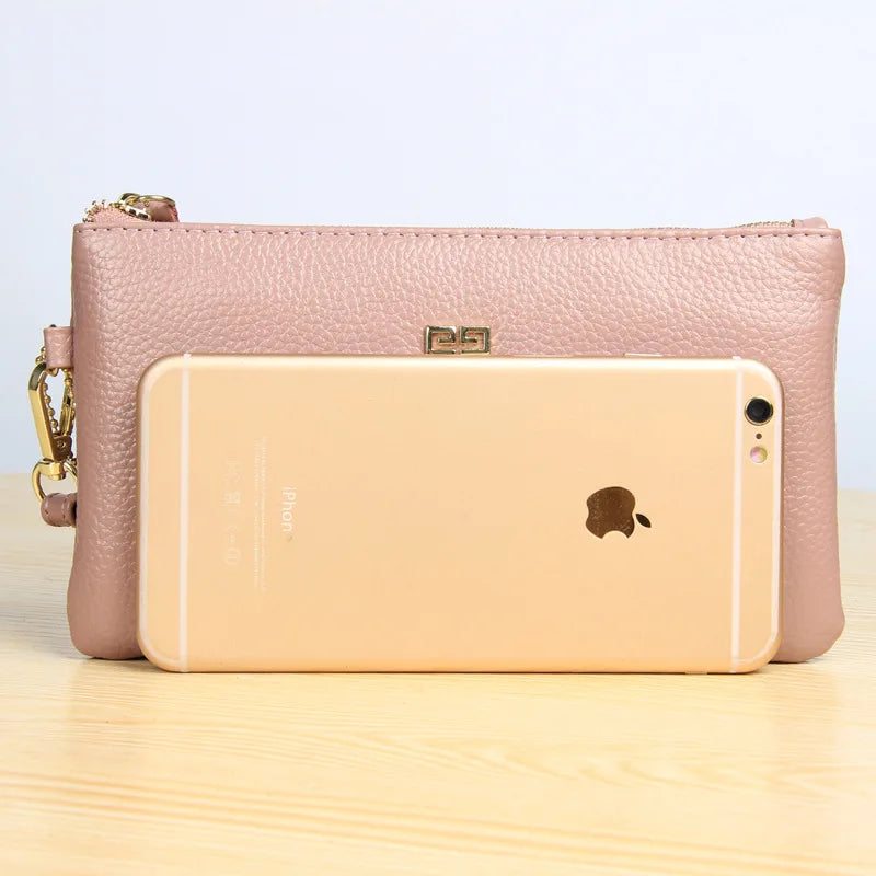 Woman Cow Leather Wallet Long Zipper Money Holder Real Leather Phone Clutch