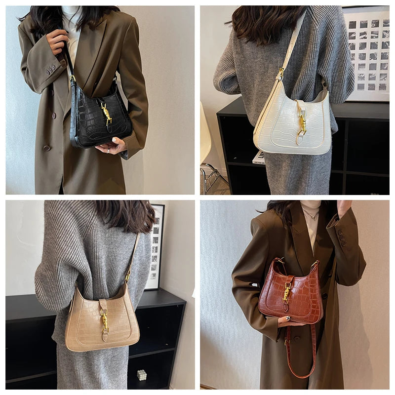 Crocodile Leather Hobo Bag Vintage Shoulder Crossbody Purse