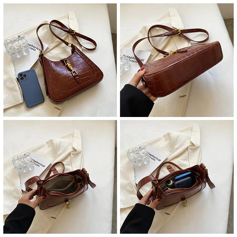 Crocodile Leather Hobo Bag Vintage Shoulder Crossbody Purse