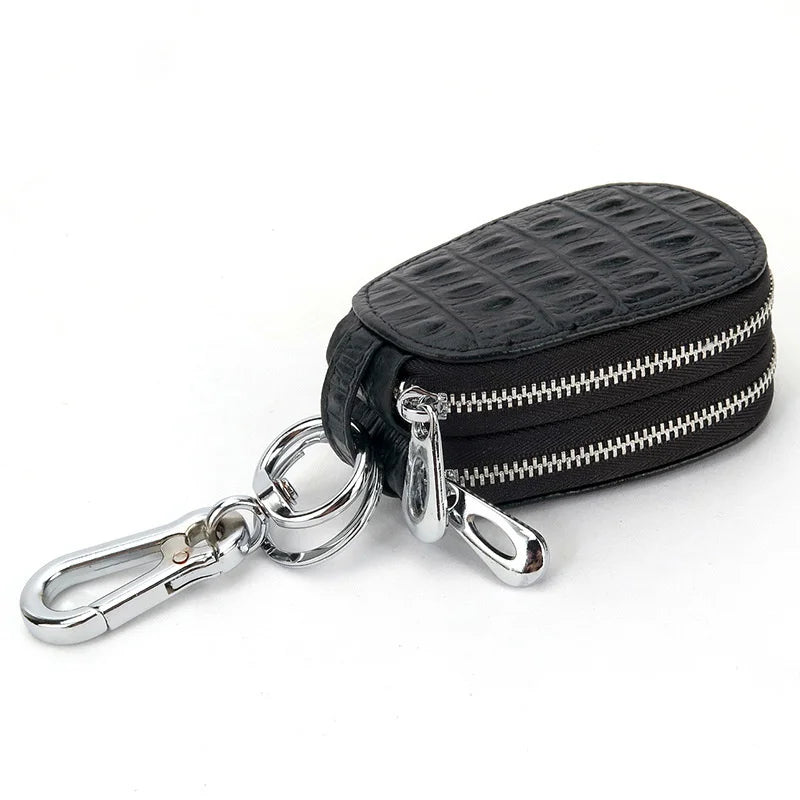 Cow Leather Double Layer Zipper Key Wallet