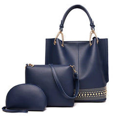 British Style Rivets 3-Piece Leather Handbag Set