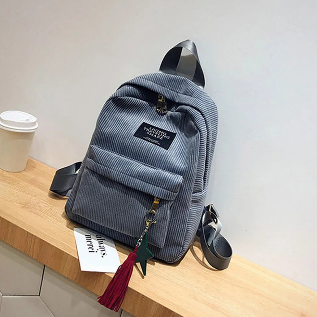 Mini Corduroy Campus Backpack for Women Work Bag