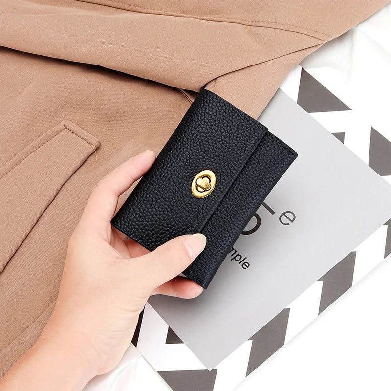 Women's Cowhide Short Wallet Multi-functional Leather Card Bag