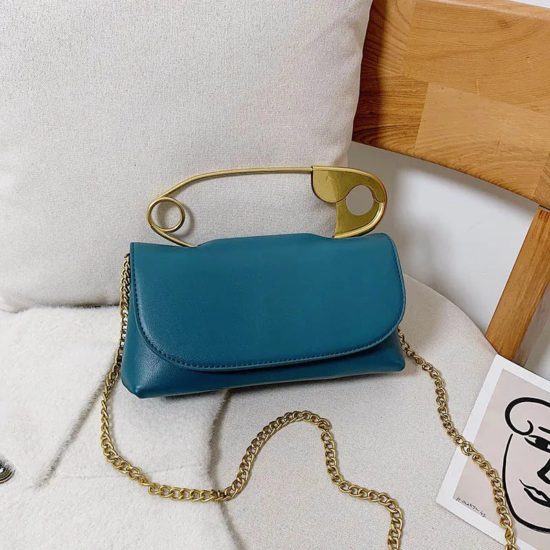 Personality Pin Handbag High PU Messenger Bag Chain Crossbody Bag