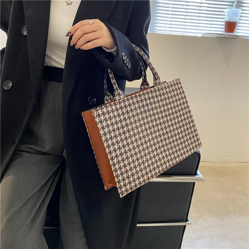 Striped PU Leather Tote Bag for Women