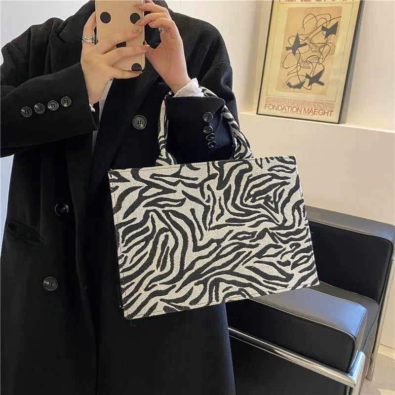 Striped PU Leather Tote Bag for Women