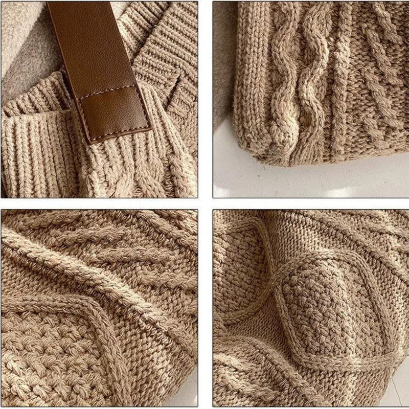 Vintage Knit Women Open Shopper Top-handle Bag