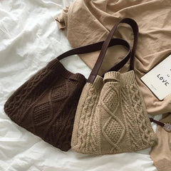 Vintage Knit Women Open Shopper Top-handle Bag