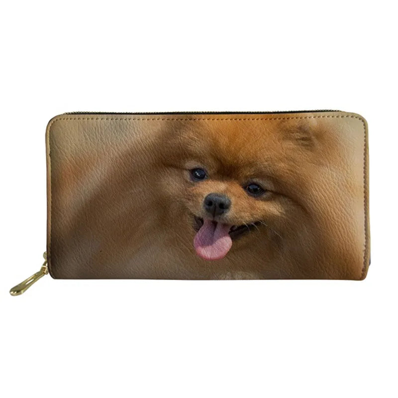 Pomeranian 3D Print Long PU Leather Wallet for Women