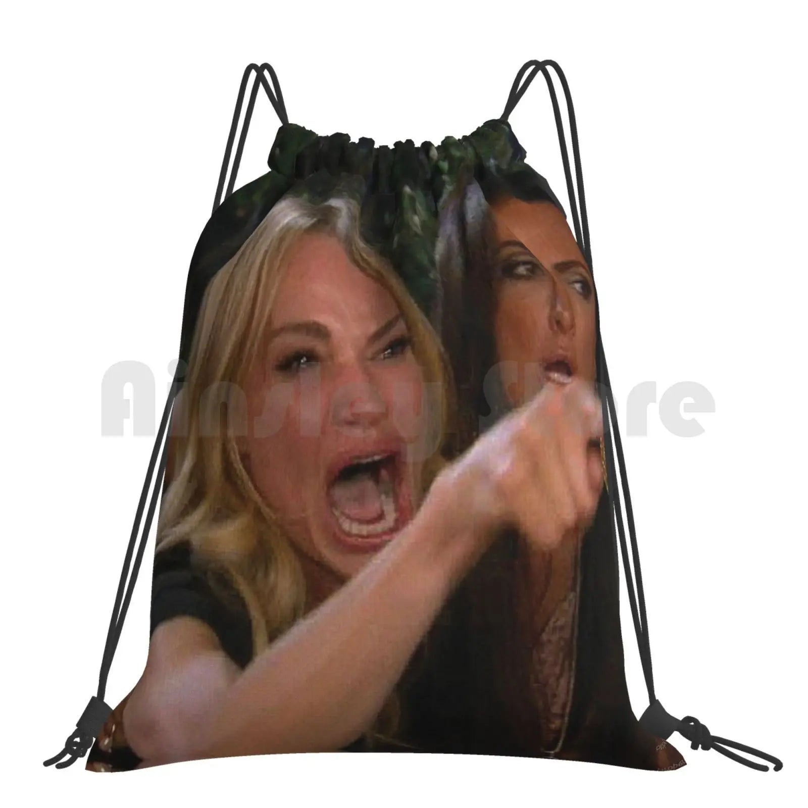 Funny Woman Yelling At Cat Drawstring Bag