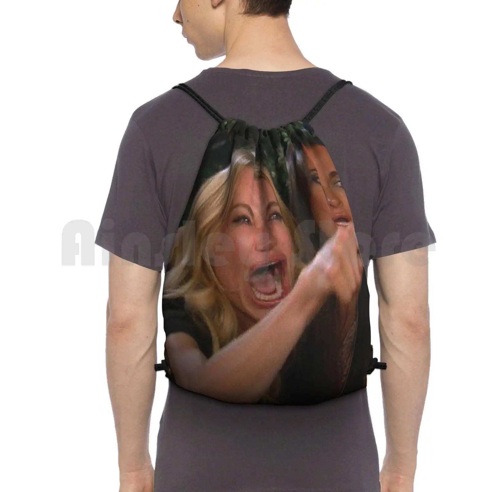 Funny Woman Yelling At Cat Drawstring Bag