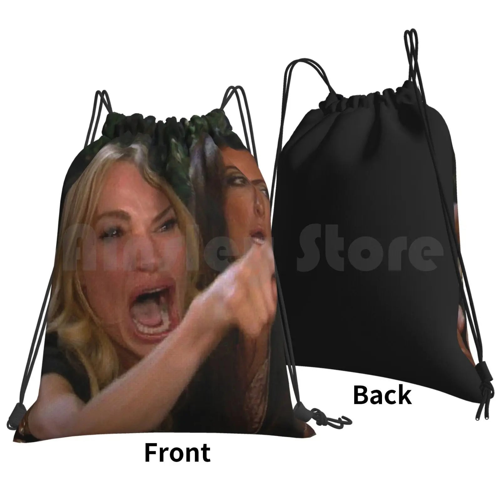 Funny Woman Yelling At Cat Drawstring Bag