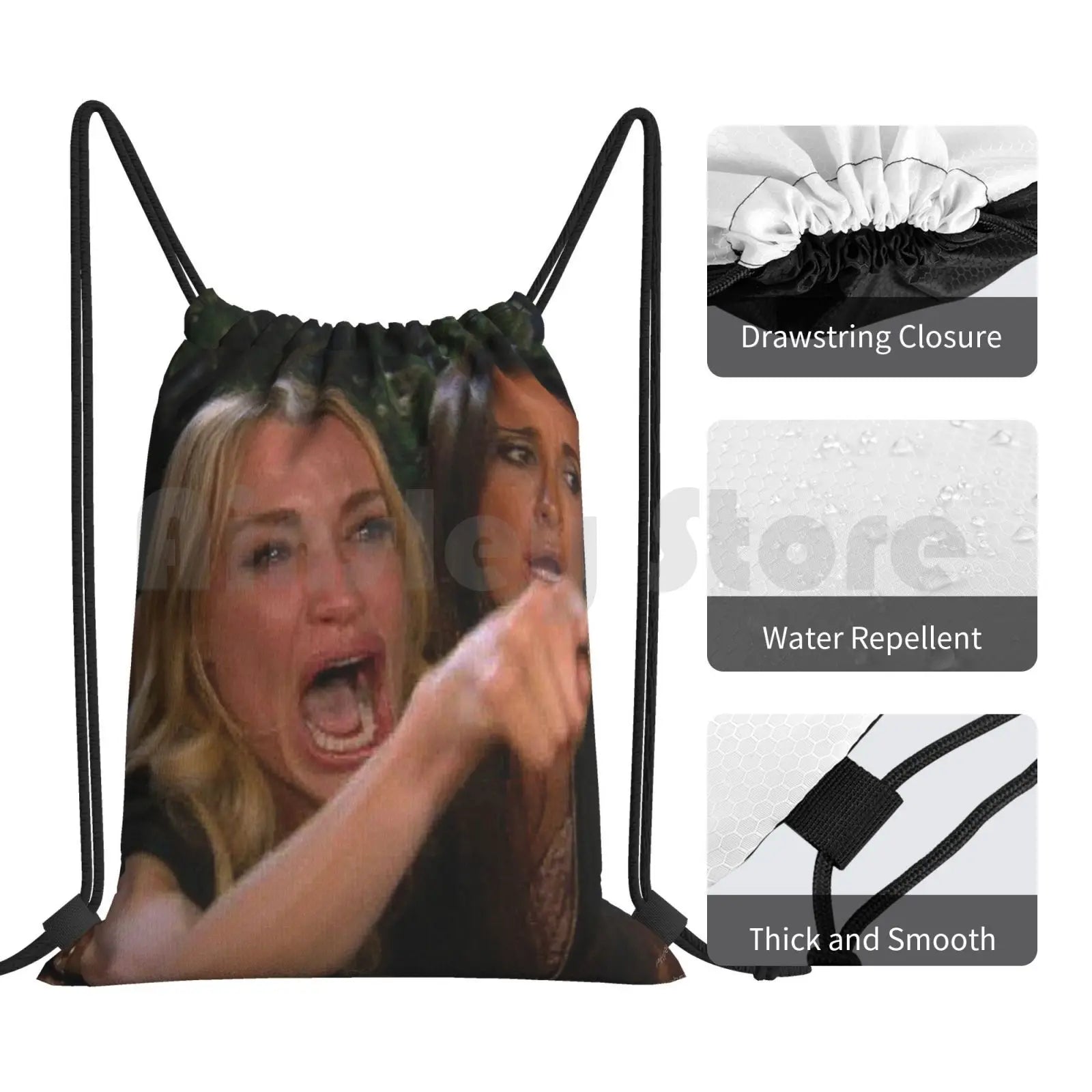 Funny Woman Yelling At Cat Drawstring Bag