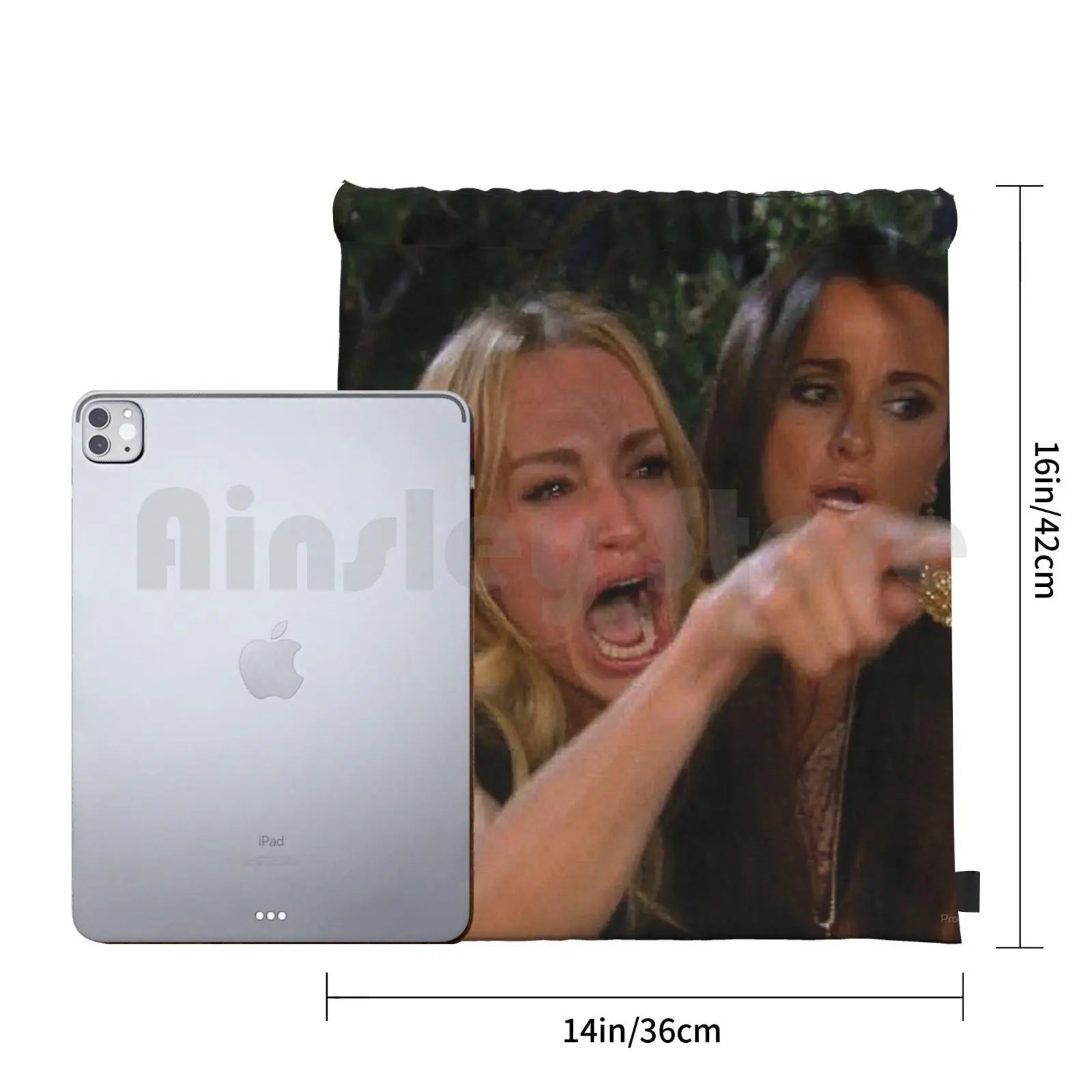Funny Woman Yelling At Cat Drawstring Bag