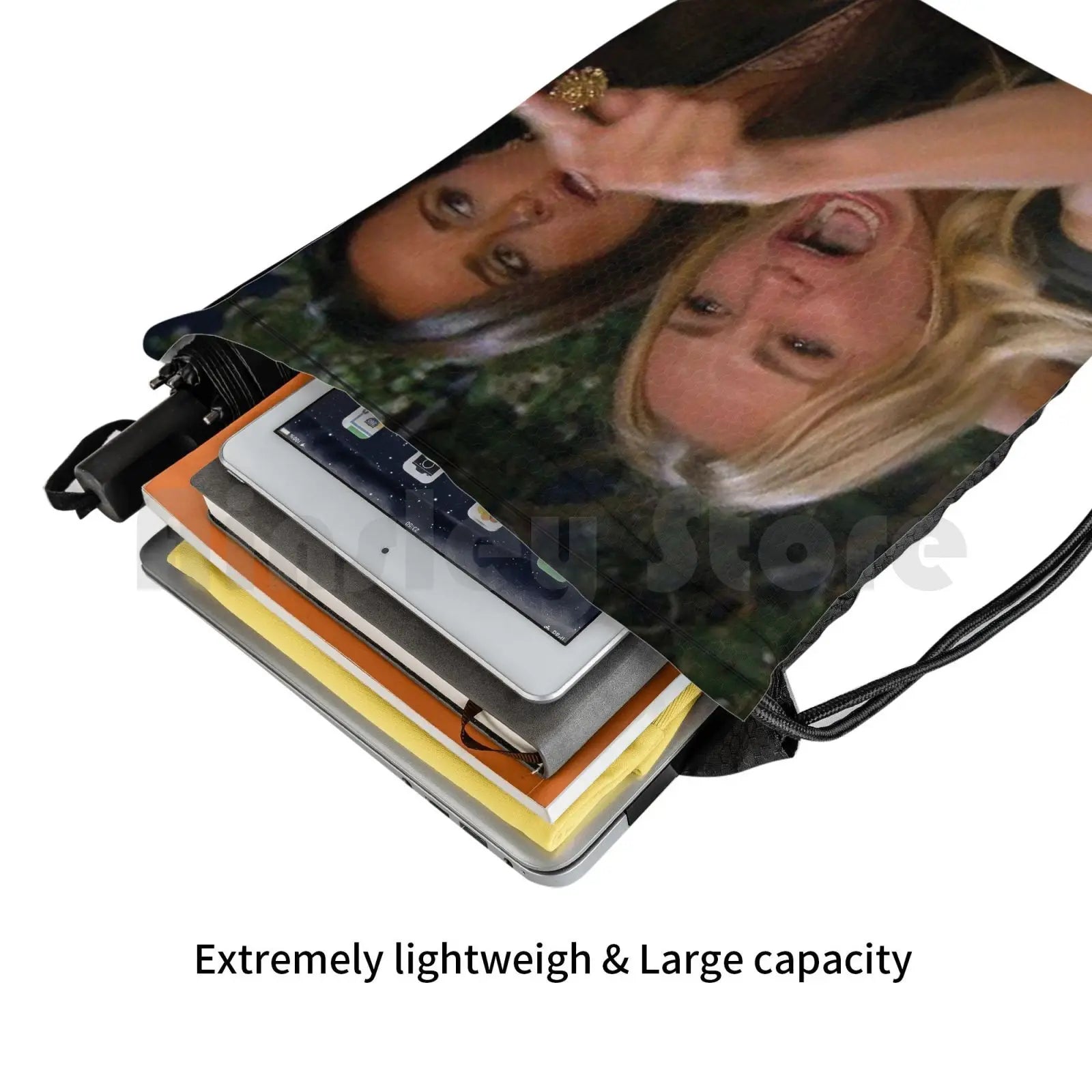 Funny Woman Yelling At Cat Drawstring Bag