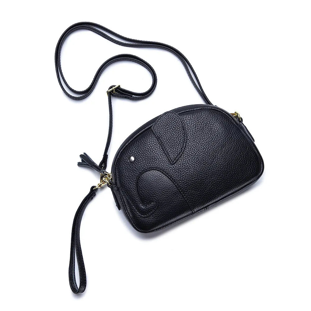 Women's Leather Messenger Bag Small Square Shoulder Bag Elephant Design